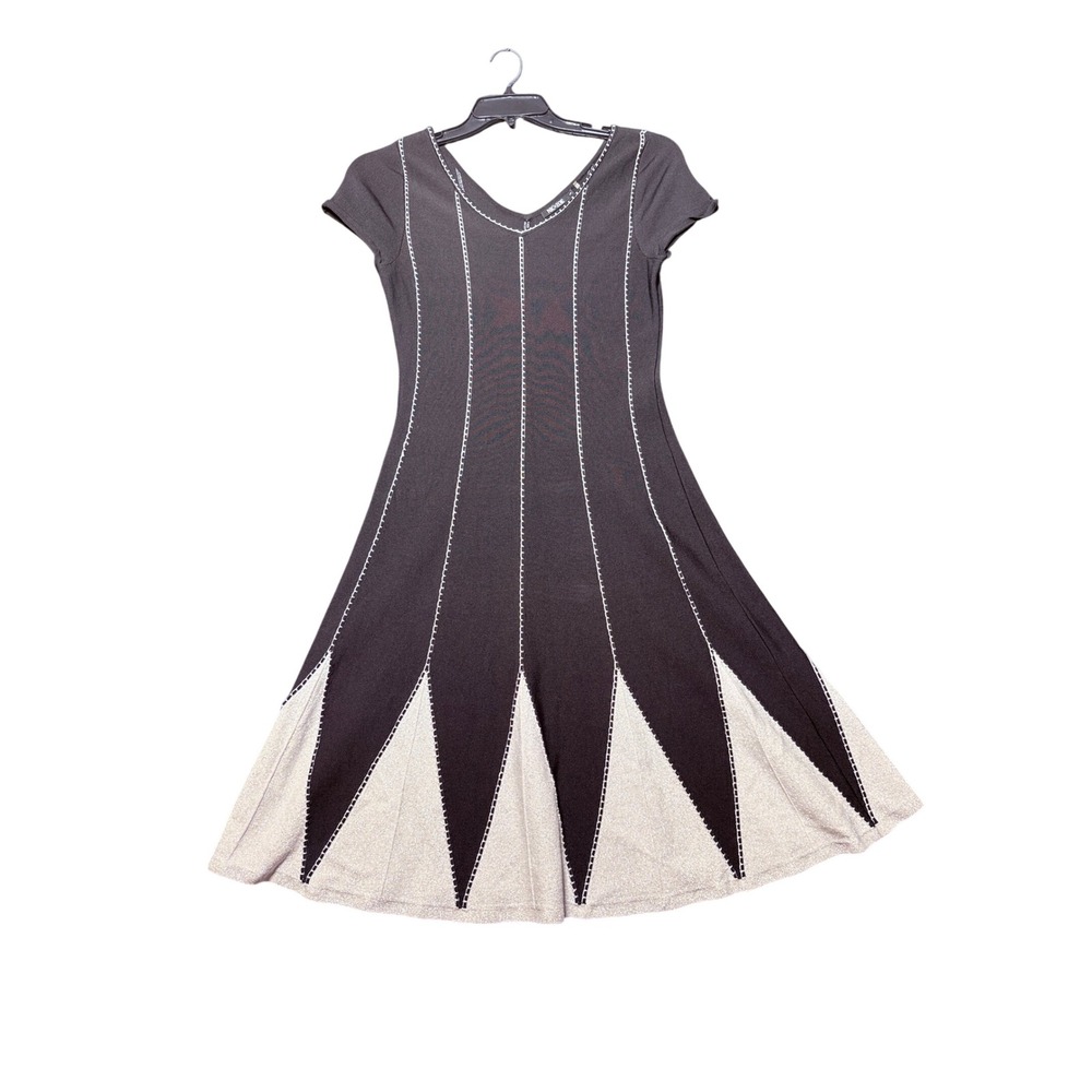 NIC+ZOE Fit‎ & Flare Dress Women Small Black Excellent Contrast Stitch Knit